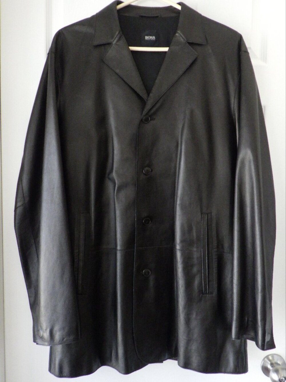 Boss Hugo Boss Men's Lambskin Leather Jacket Blazer Coat Brown Size 54 Formal